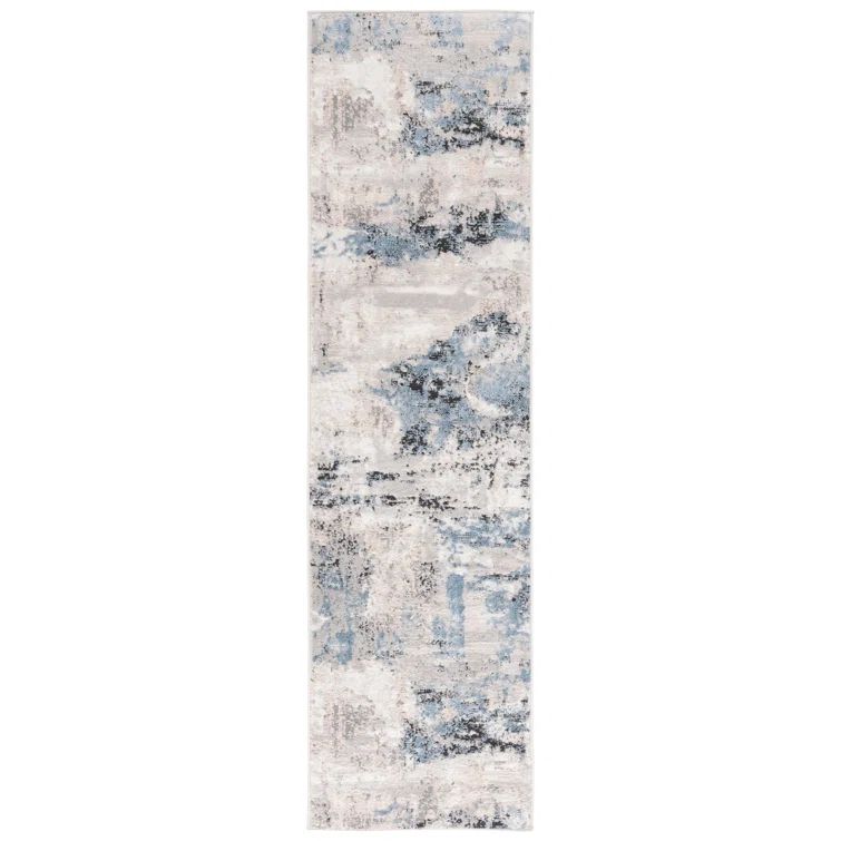 Blue and Gray Abstract Non-slip Synthetic Area Rug