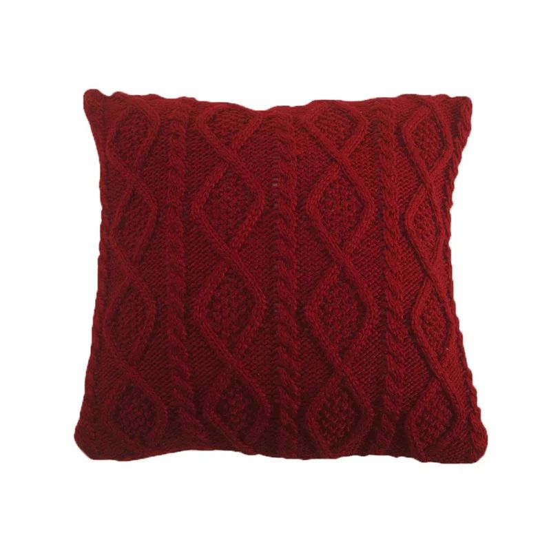 Red Cable Knit Feather Fill Square Throw Pillow