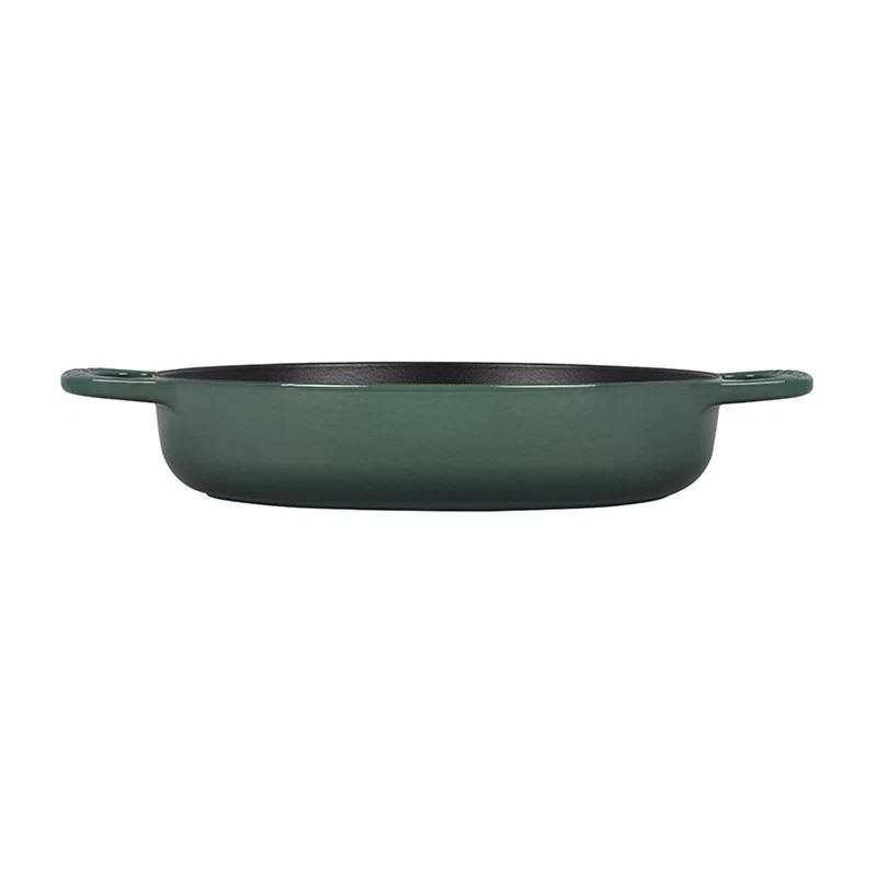 Artichoke Green Enameled Cast Iron Oval Braiser with Handles
