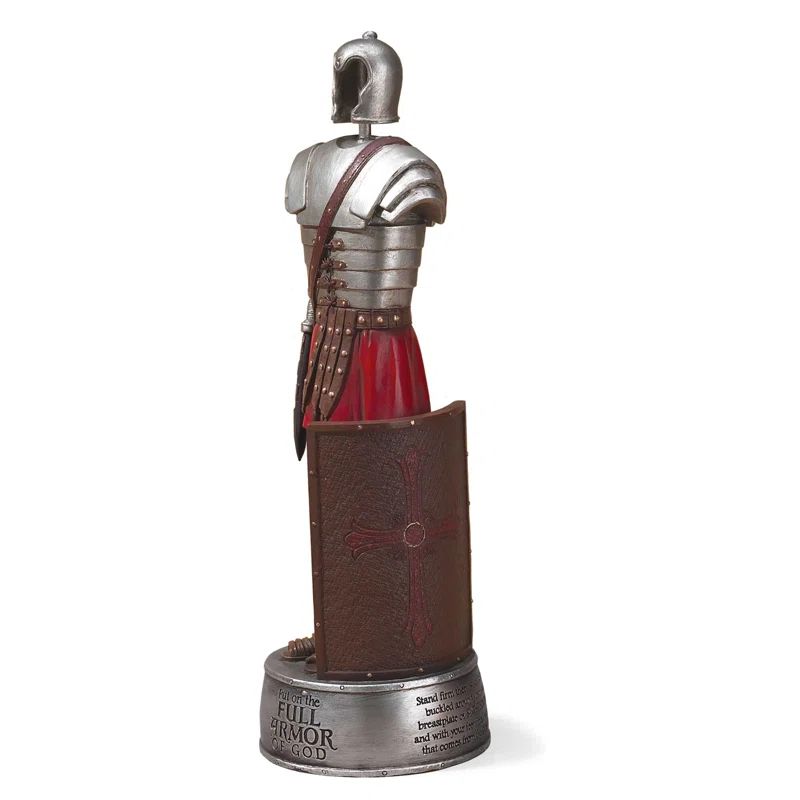 15-Inch Silver and Red Resin Full Armor of God Figurine