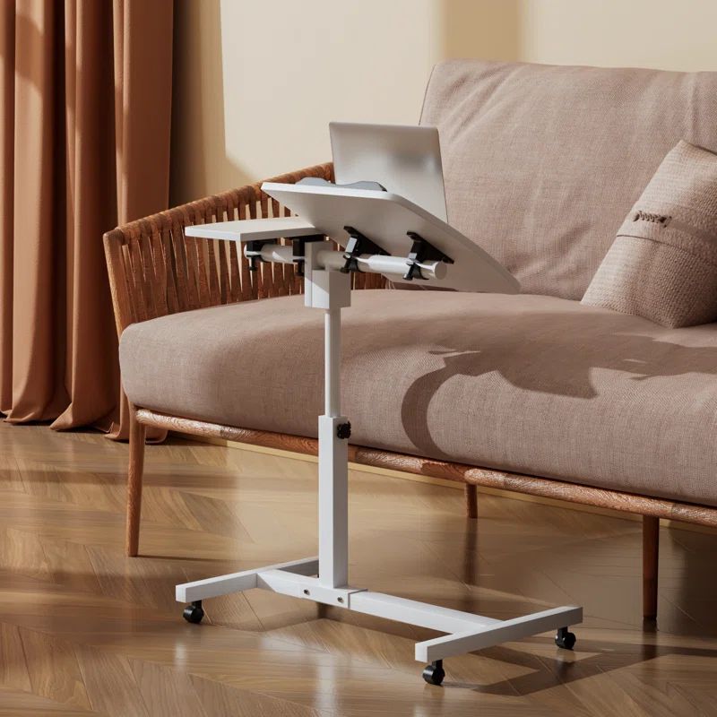 White Adjustable Height Mobile Laptop Cart with MDF Top