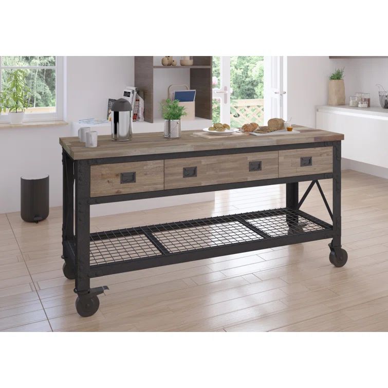 Duramax Industrial 72" Aged Macadamia Wood-Top Rolling Workbench