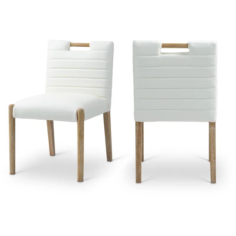 Cream Faux Leather Upholstered Side Chair with Natural Wood Legs