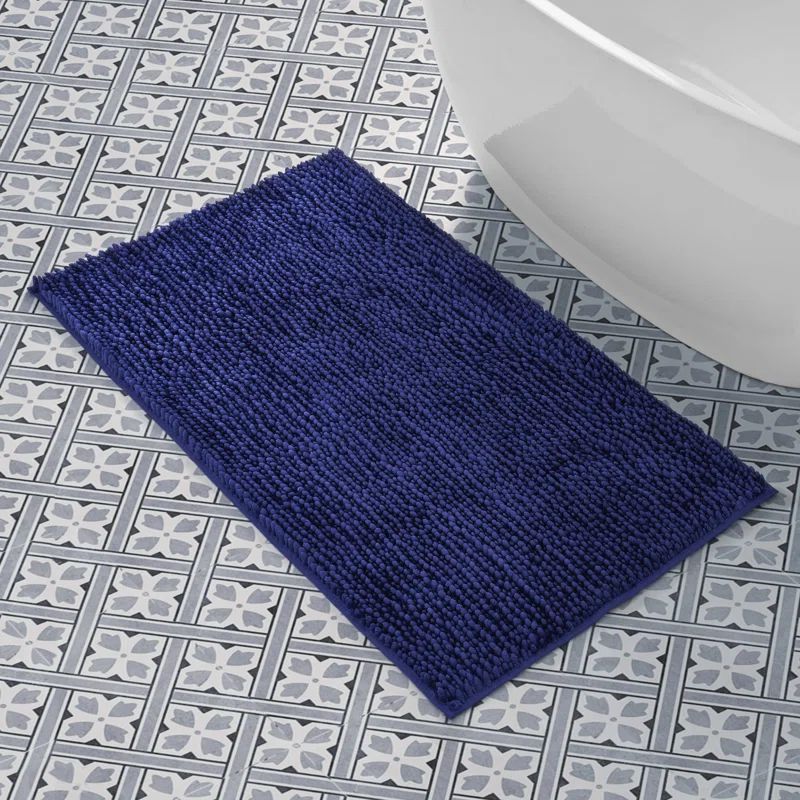 Laura Ashley Navy Blue Chenille Bath Mat Set