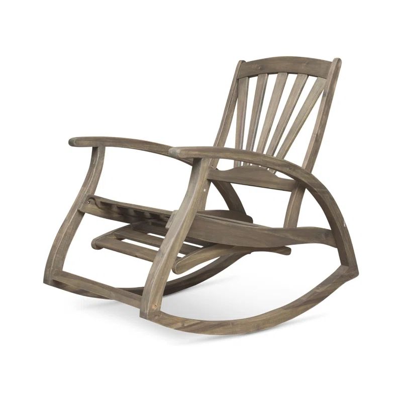 Gray Acacia Wood Outdoor Rocking Chair with Arms