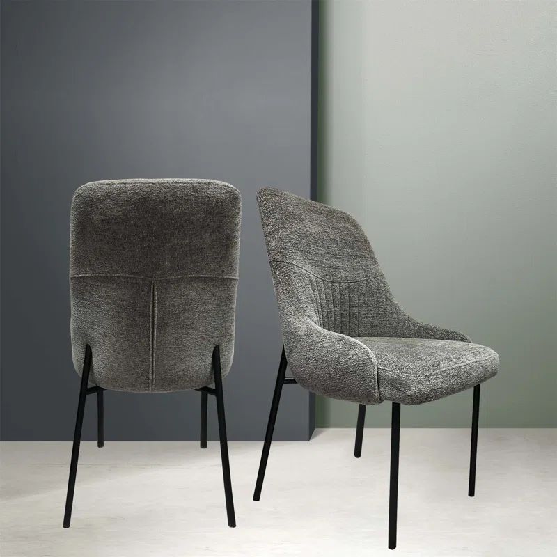 Gray Upholstered Metal Frame Armless Side Chair Set