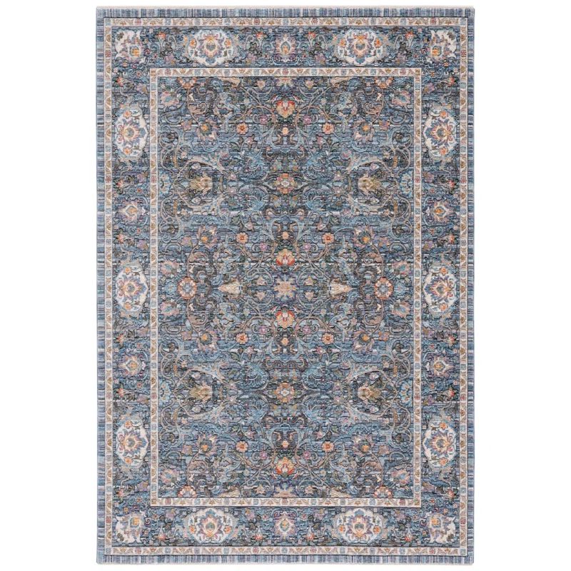 Crimson Blue and Ivory Rectangular Hand-Knotted Area Rug