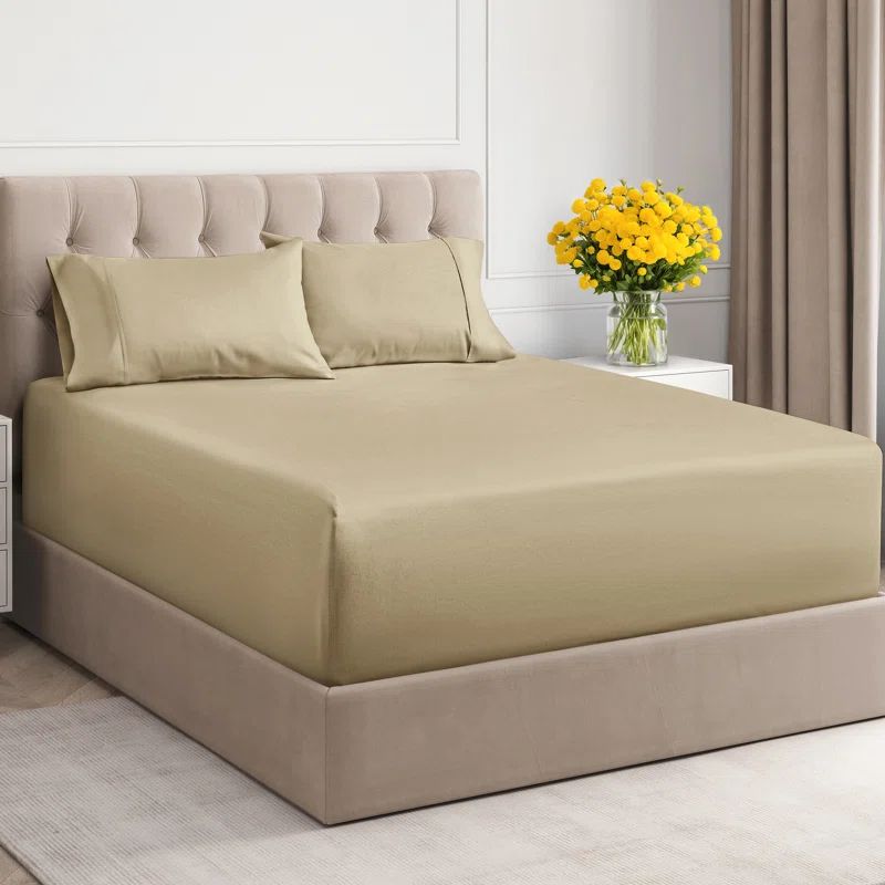 King Size Wheat Cotton Microfiber Deep Pocket Sheet Set