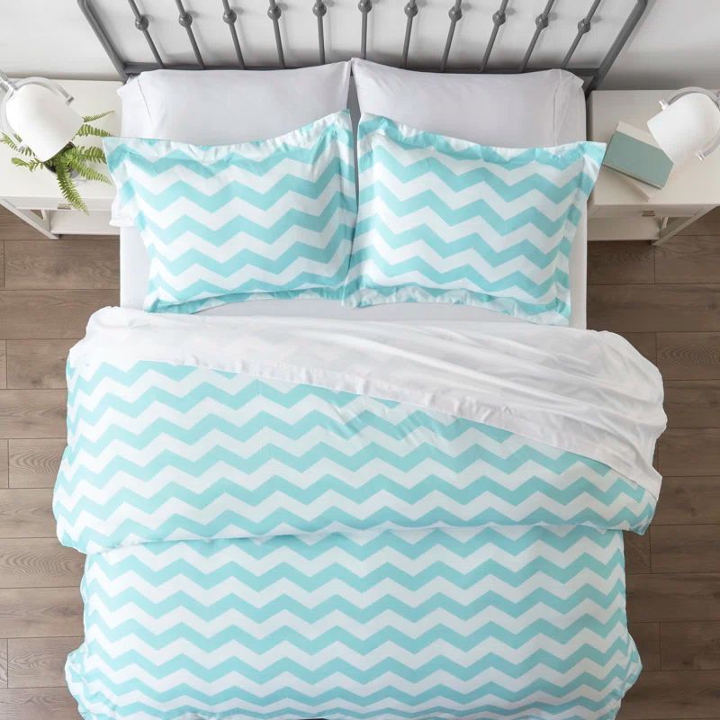 Turquoise Geometric Microfiber Twin/Twin XL Duvet Cover Set