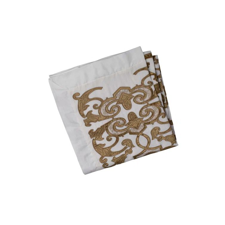 Mozart Straw & White Linen Velvet Applique Throw