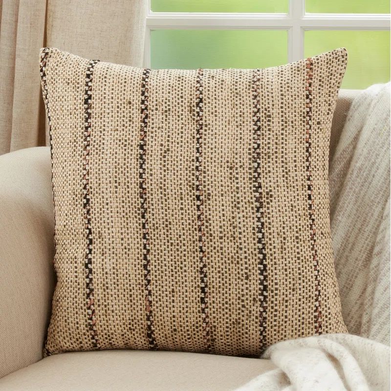 Natural Cotton and Polyester Striped Throw Pillow Cover