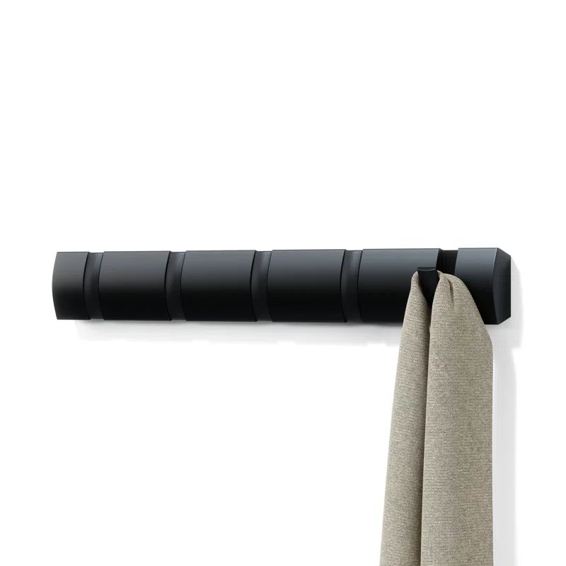 Black 5-Hook Wall Mounted Coat Rack with Retractable Hooks