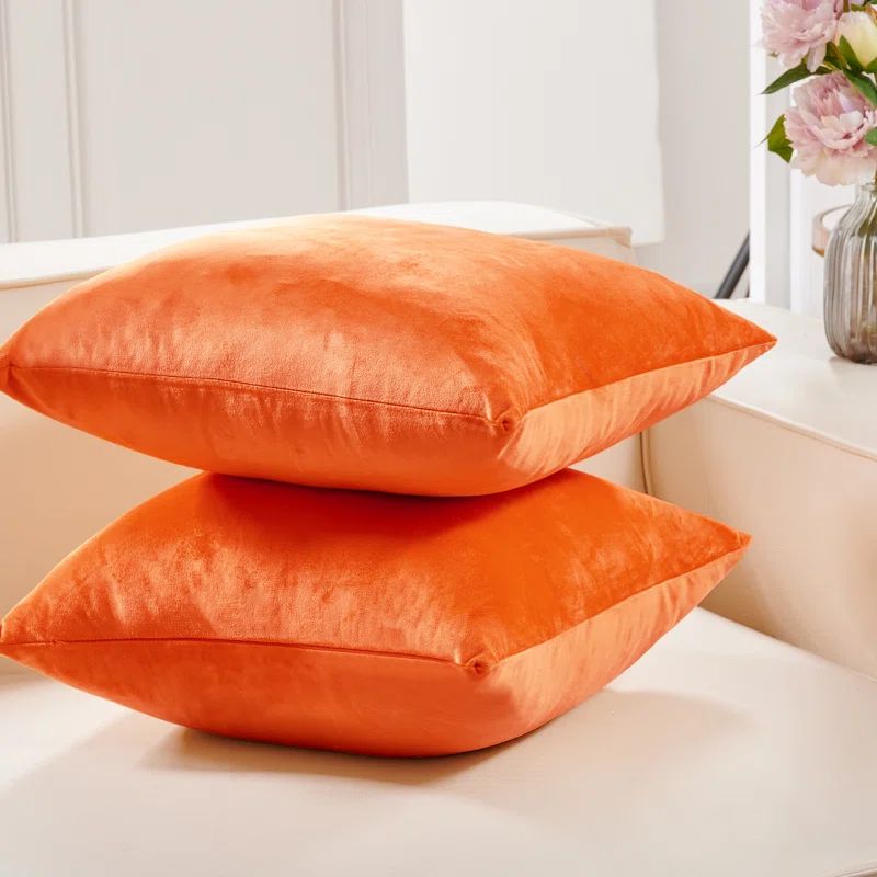 Orange Faux Leather Euro Throw Pillow Covers, 16" x 16"