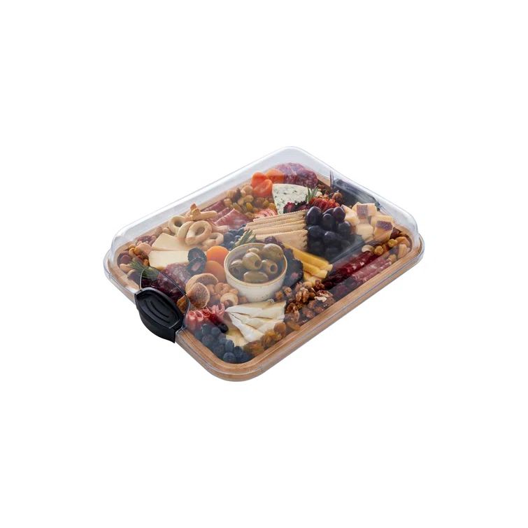 Bamboo Charcuterie Board with Clear Locking Lid and Compartments