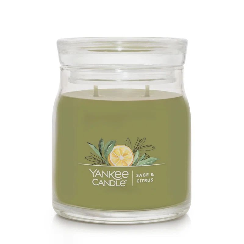 Sage and Citrus Scented Green Soy Jar Candle