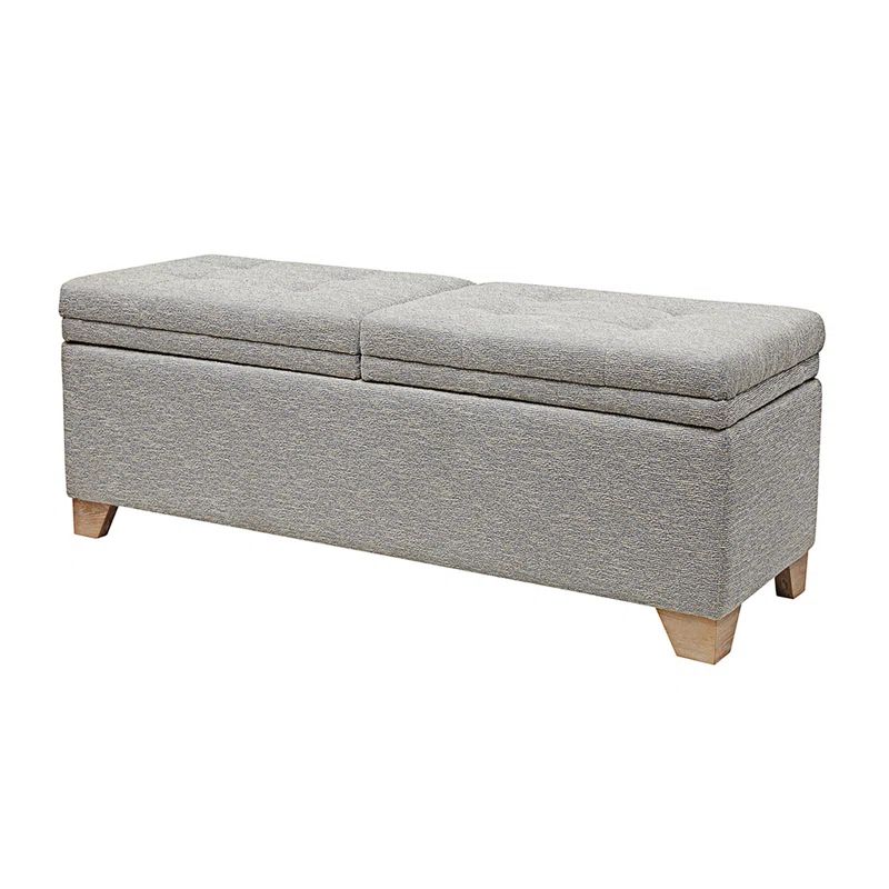 Gray Upholstered Storage Bench with Button-Tufted Top