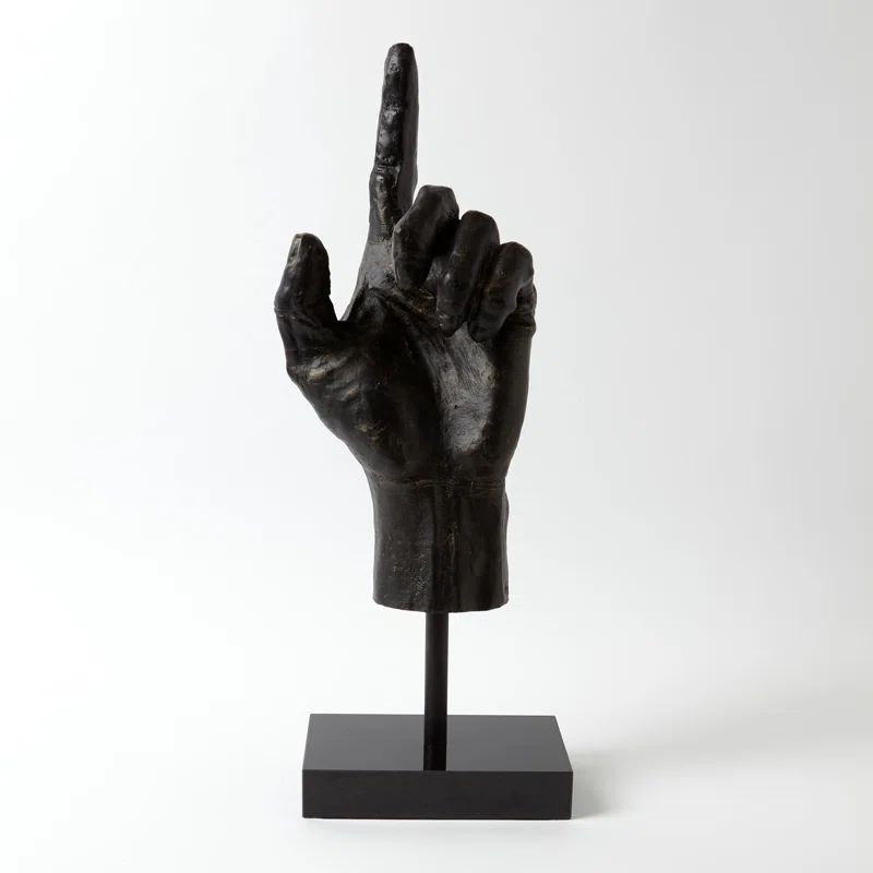Antique Bronze Metal Hand Sculpture with Black Base