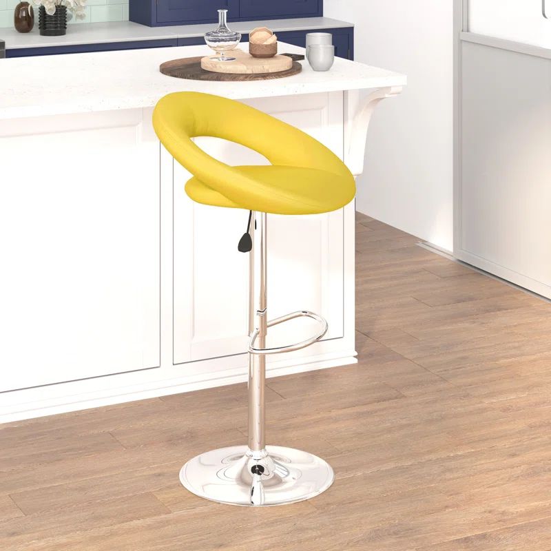 Yellow Vinyl Adjustable Swivel Bar Stool with Chrome Base