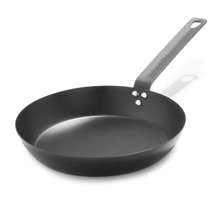 12-inch Black Carbon Steel Frying Pan with Ergonomic Handle