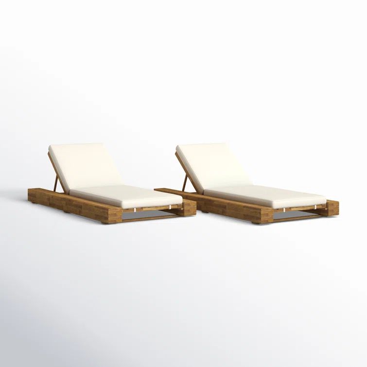 Teak and Cream Outdoor Acacia Wood Chaise Lounge Set