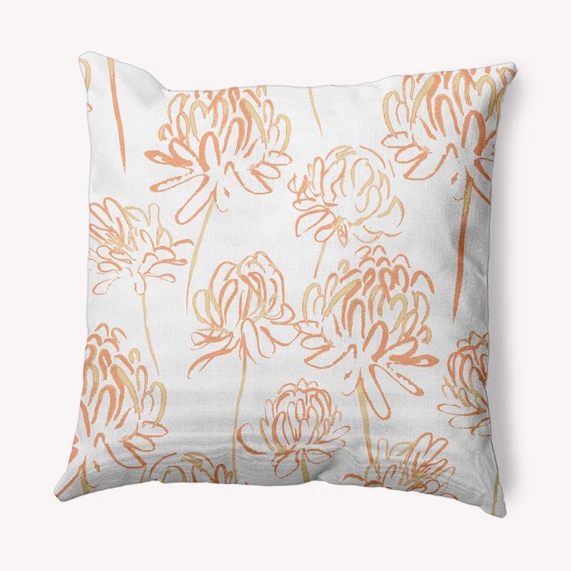 Orange and White Floral Square Throw Pillow, 16" x 16"