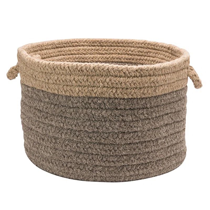 Dark Gray and Beige Wool Braided Storage Basket