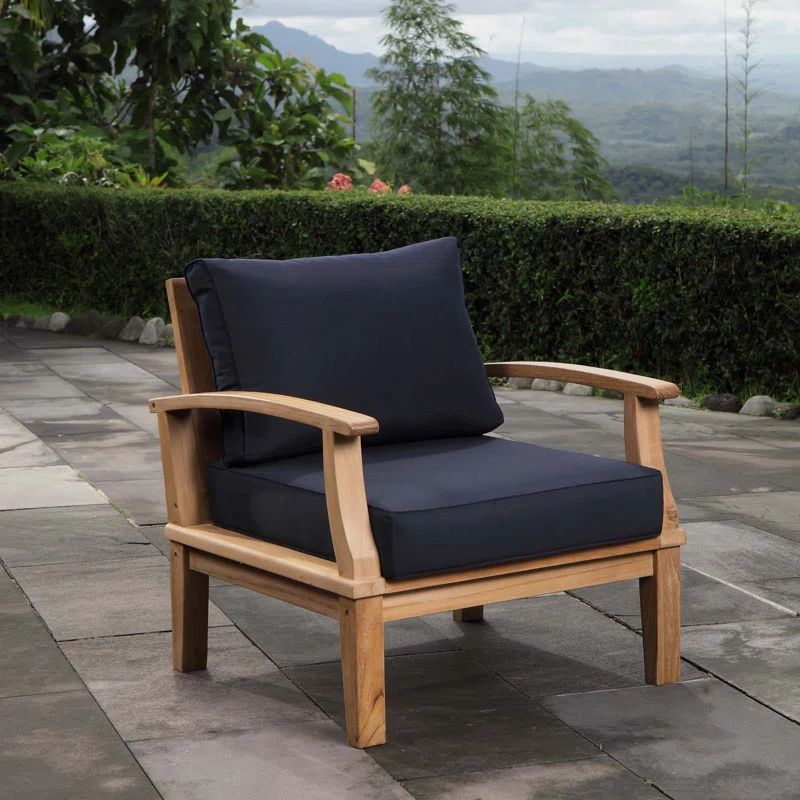 Marina Natural Teak Outdoor Armchair with Navy Cushions