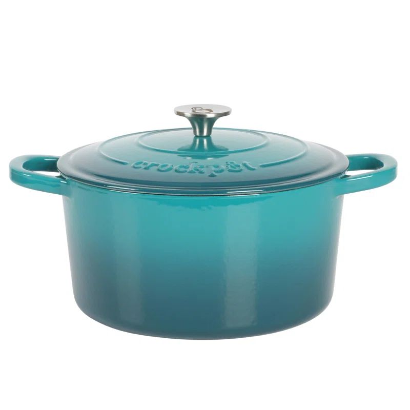 Teal Ombre Enameled Cast Iron 6-Quart Round Dutch Oven with Lid