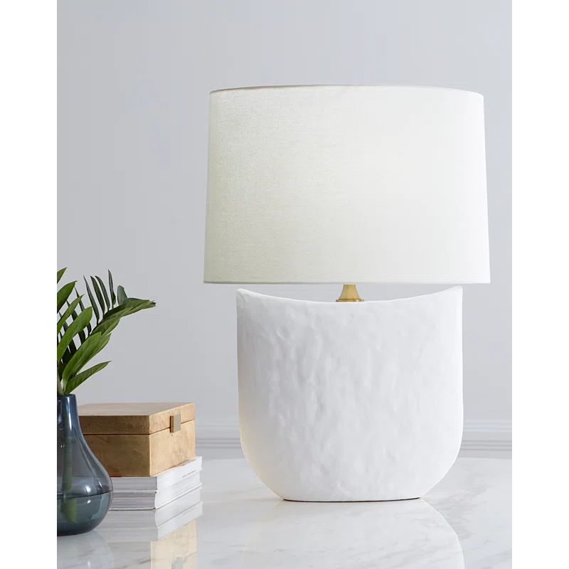 Matte White Ceramic Table Lamp with Linen Shade