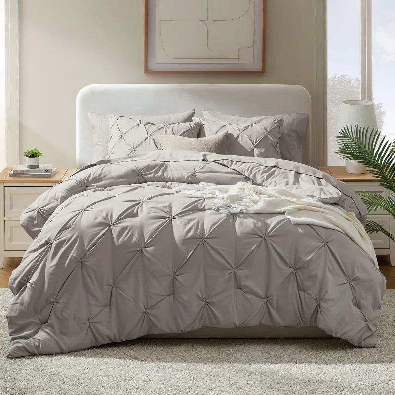 Full Gray Microfiber Pinch Pleat Bed in a Bag Set