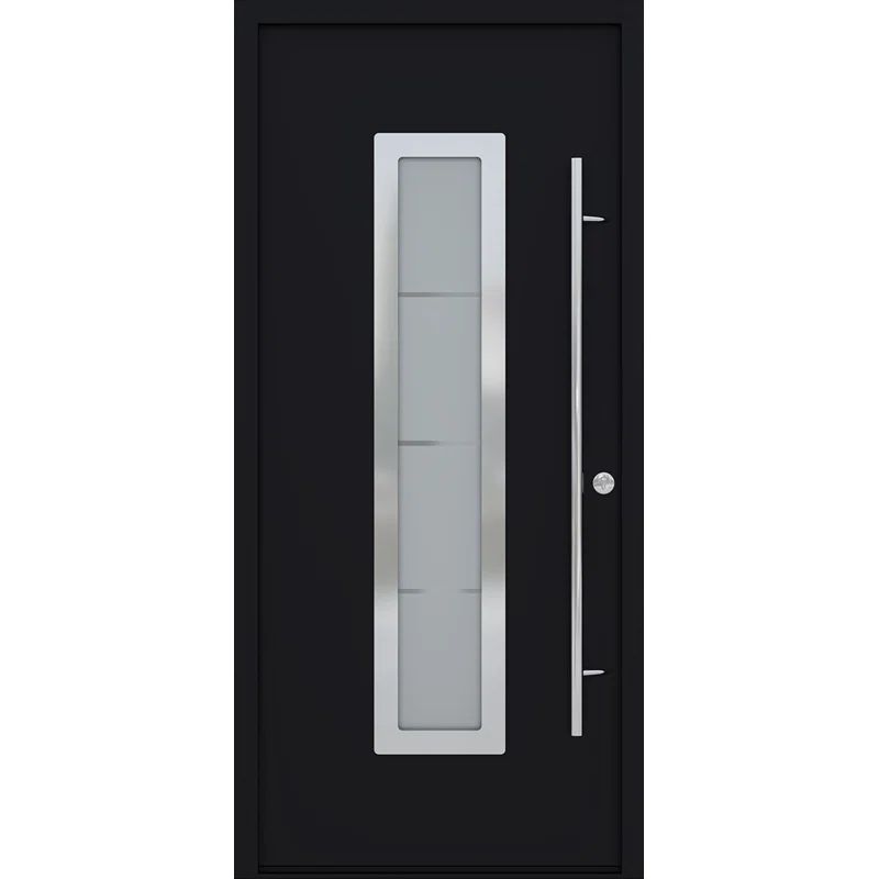 Argos Black Zinc-Galvanized Steel Front Door with Frosted Glass