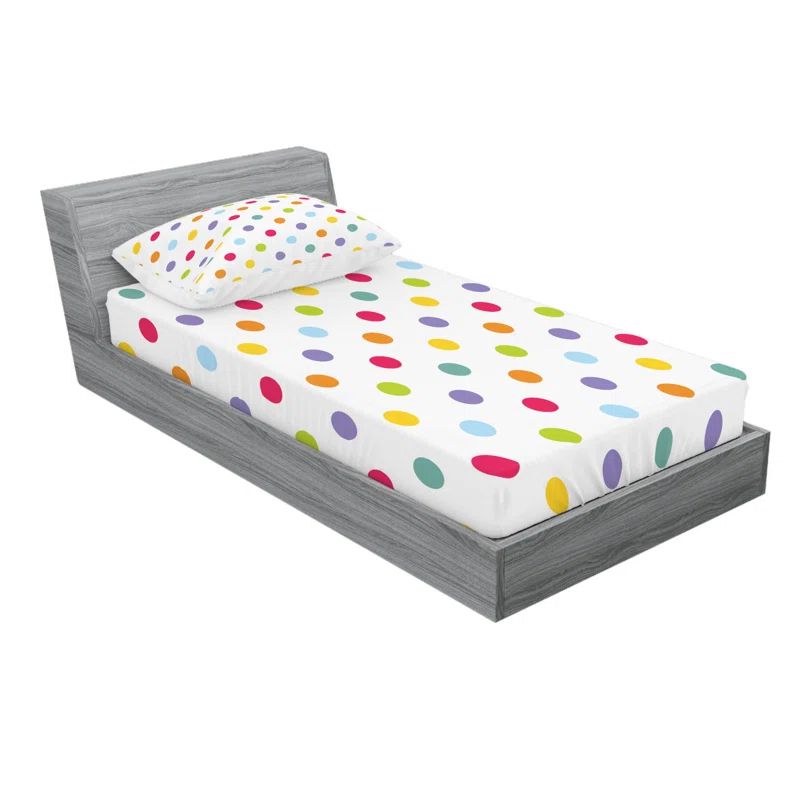 Twin XL White Microfiber Polka Dot Sheet Set