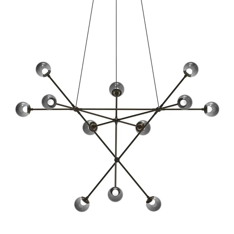 Proton 12-Light Polished Black Nickel LED Globe Chandelier with Smoke Glass Shades