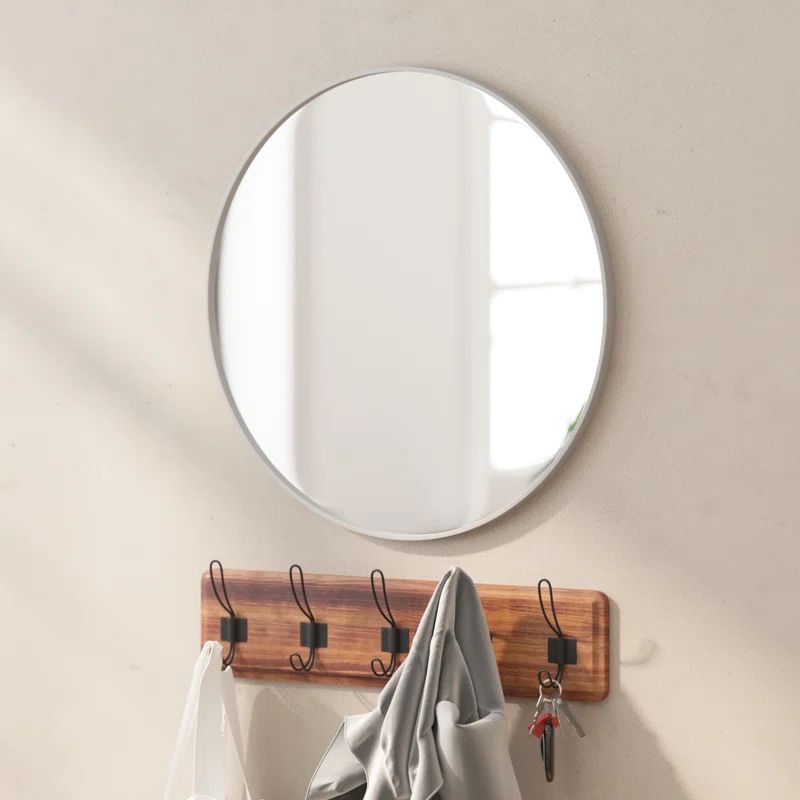 24" Round Silver Metal Frame Wall Mounted Mirror