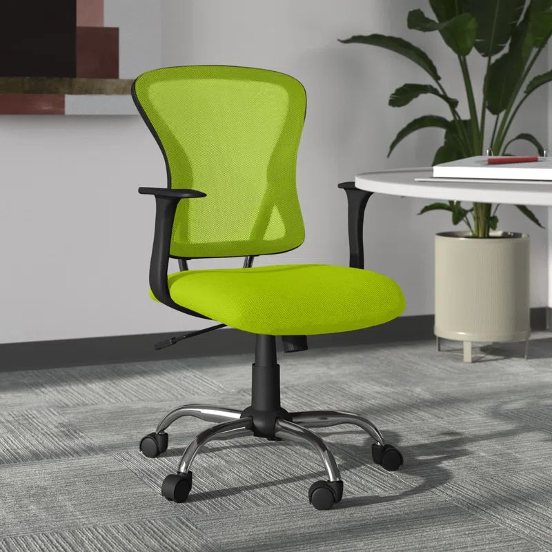 Ergonomic Mid-Back Green Mesh Task Chair with Fixed Metal Arms