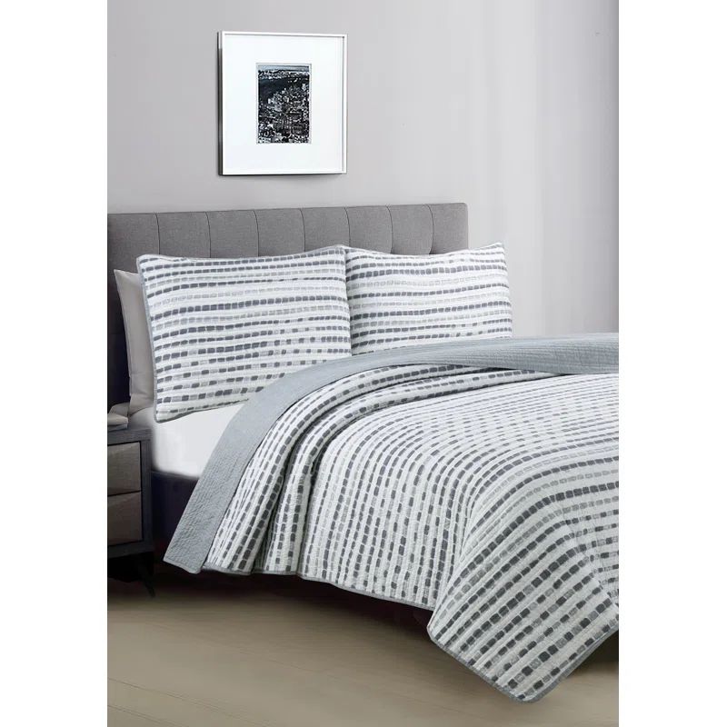Gray Twin Reversible Microfiber Quilt Set