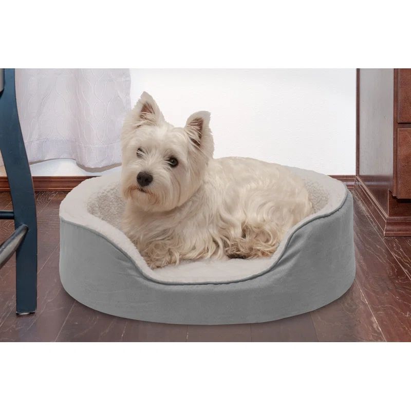 Small Gray Orthopedic Faux Sherpa & Suede Dog Bed