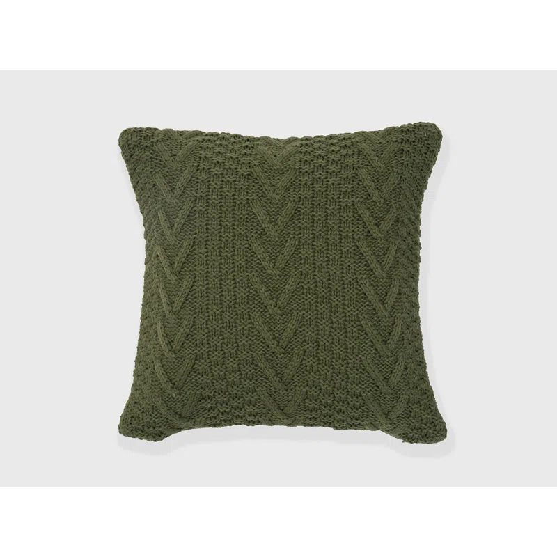 Winter Moss Green Chunky Knit Square Throw Pillow