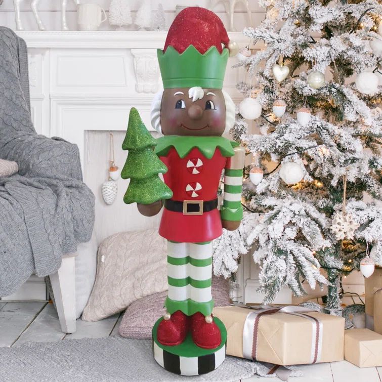 48-inch Red and Green Resin Elf Nutcracker Figurine