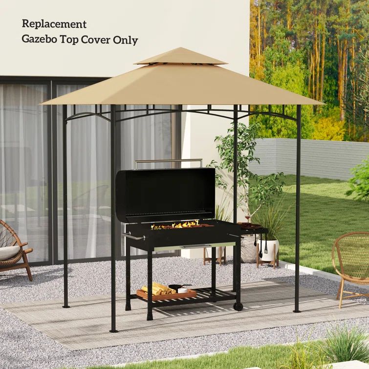 Beige Polyester Double Tiered Grill Gazebo Canopy Replacement Cover