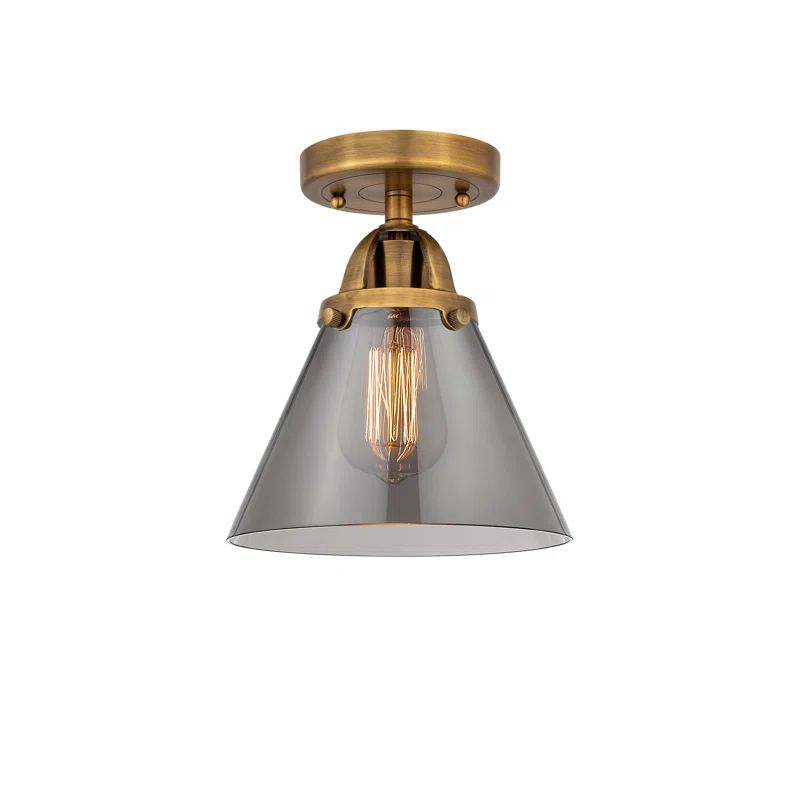 Nouveau 2 Large Cone 9.5" Brushed Brass & Plated Smoke Semi-Flush Light