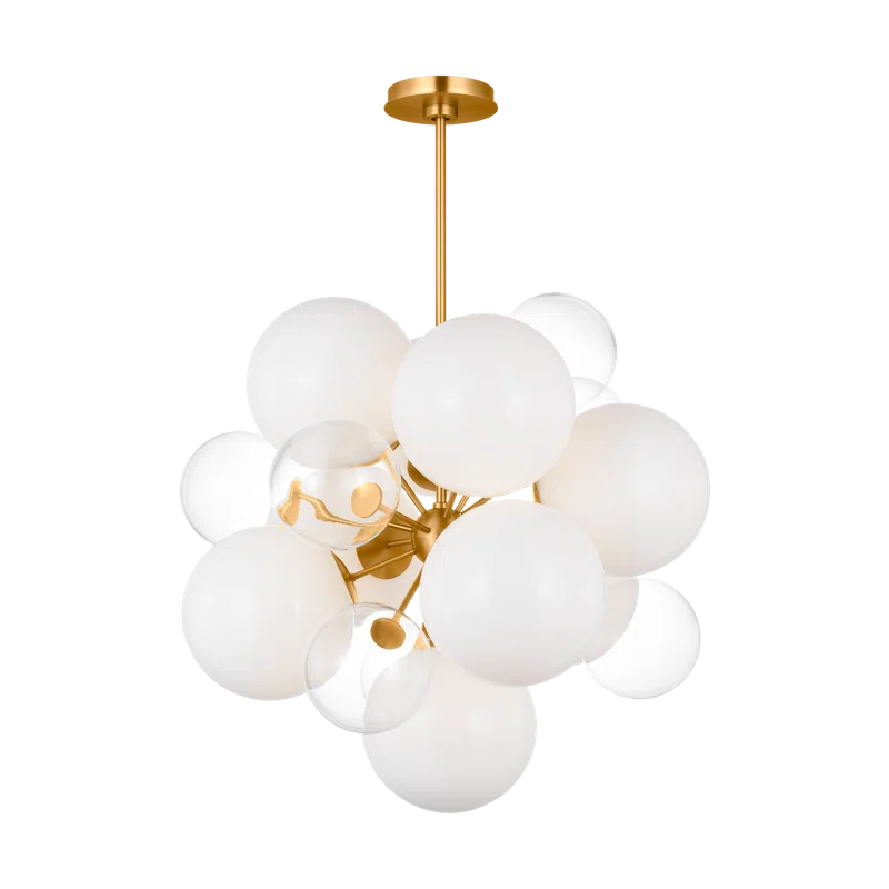 Burnished Brass Sputnik Chandelier with Milk and Clear Glass Shades