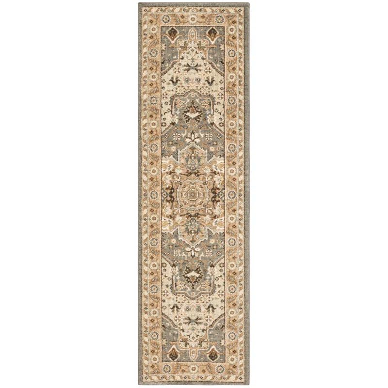 Gray and Beige Wool Synthetic Medallion Runner Rug