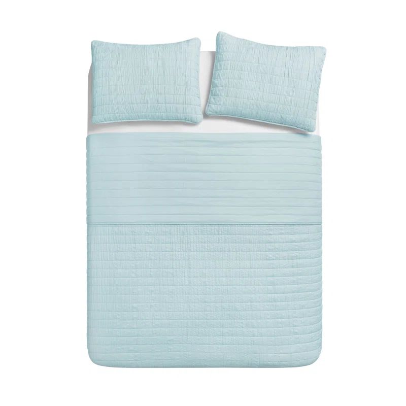 Light Blue King Reversible Microfiber Quilt Set