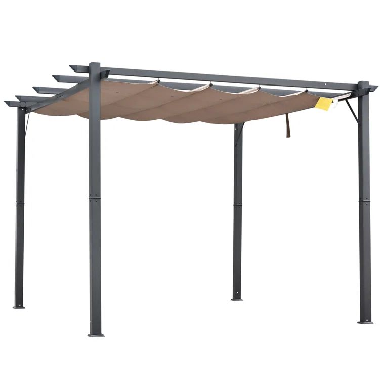 Brown Aluminum Patio Pergola with Retractable Canopy