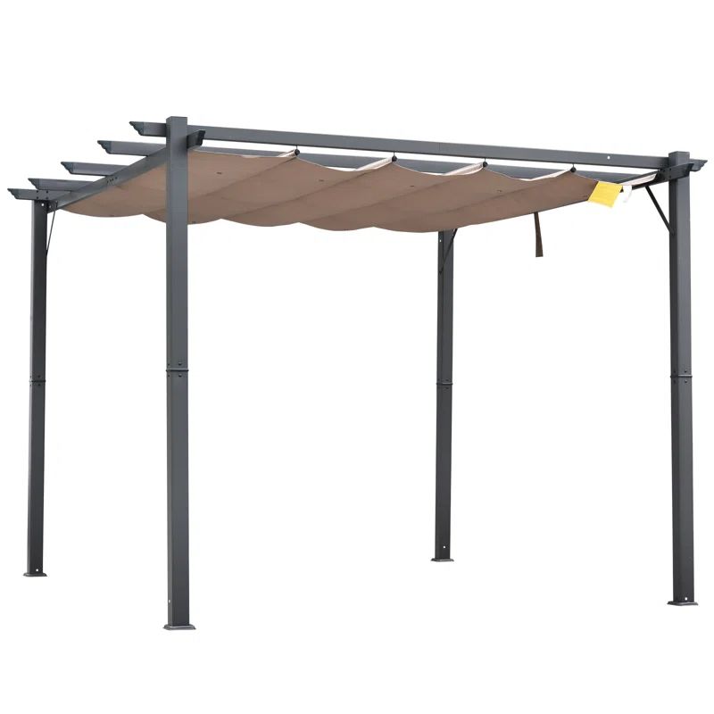 Brown Aluminum Pergola with Retractable Canopy, 7.3' x 9.8'