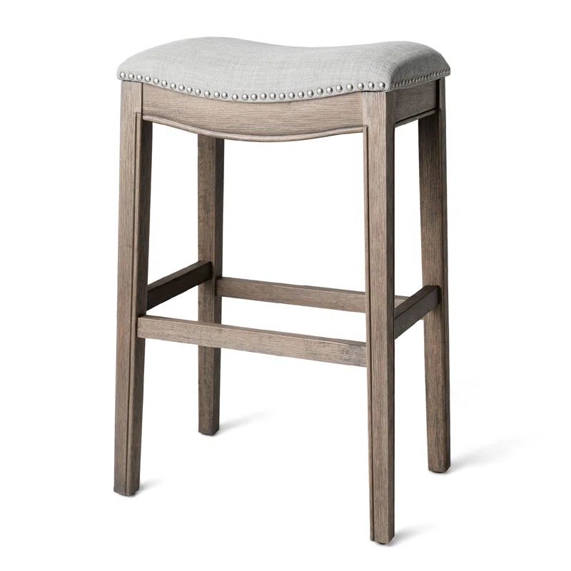Adrien Gray Wirebrush Backless Saddle Wood Counter Stool
