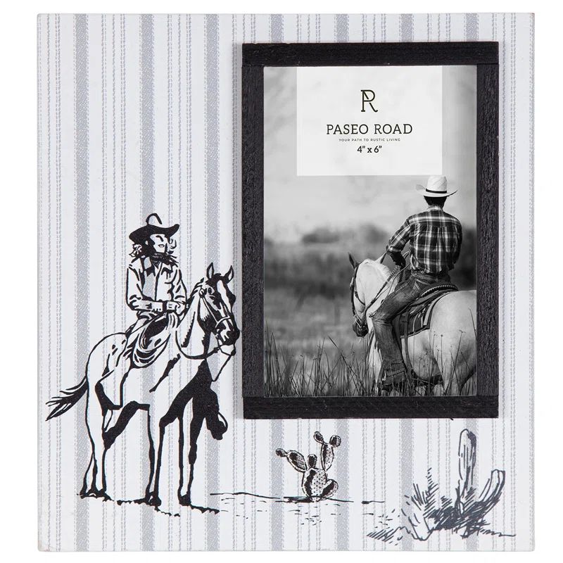 Tiny White Wooden Western Cowgirl Free-Standing Photo Frame