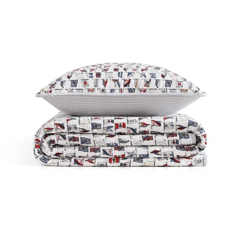 Twin Blue and Red Cotton Reversible Quilt Set