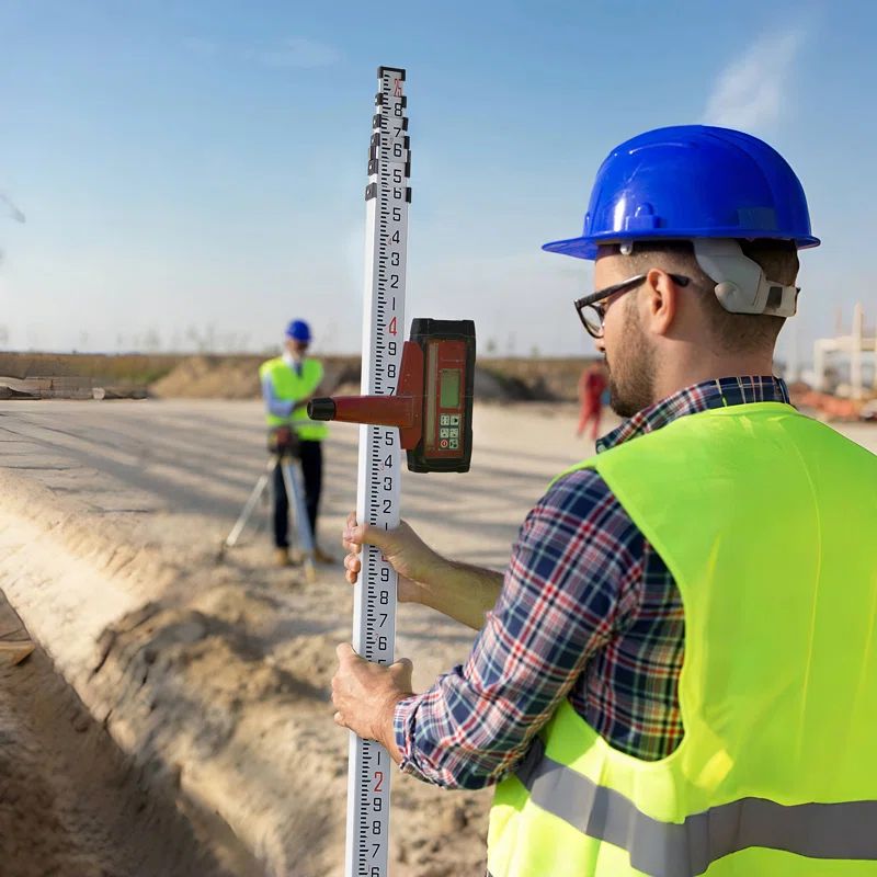 25-Foot Telescopic Aluminum Measuring Rod with Bubble Level